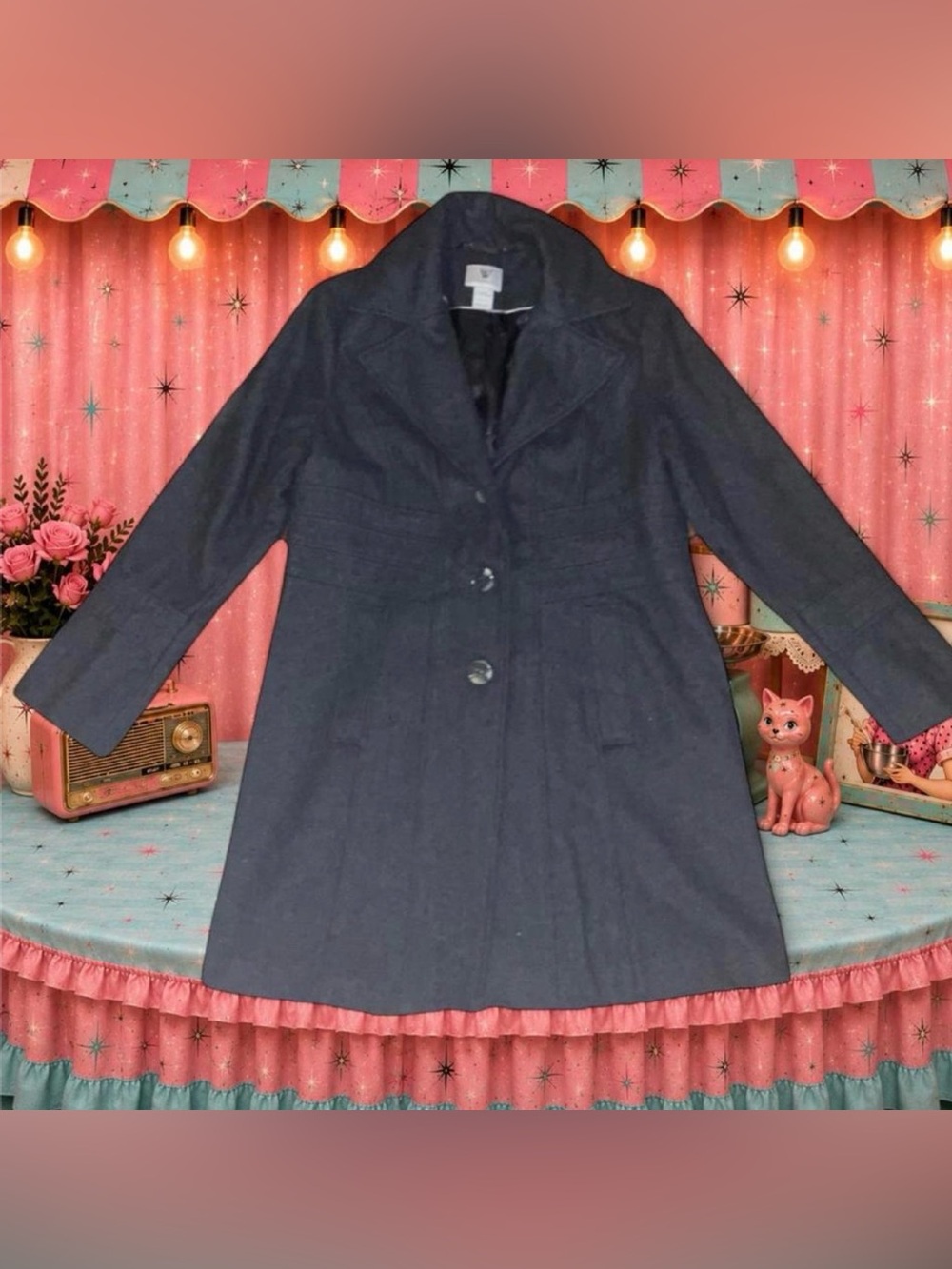 Worthington Black Tailored Three-Button Trench Coat